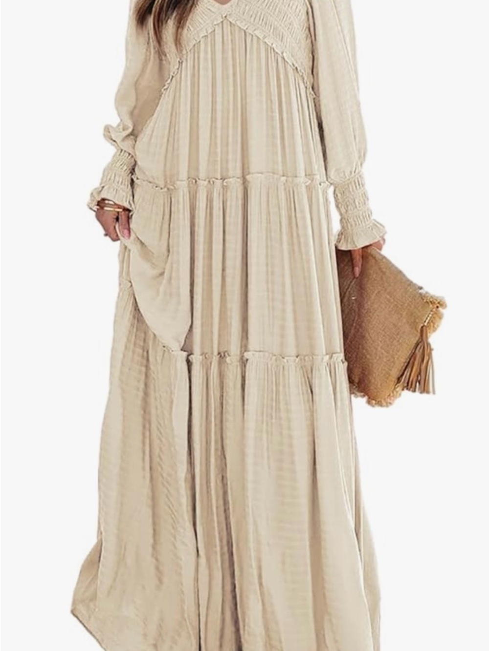 Boho Maxi Dress in Beige - Lightweight Tiered Long Dress